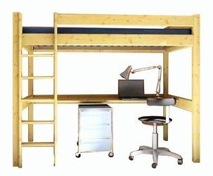 Wooden bunk bed 180x80 cm, mezzanine with a desk DONA+ ladder mounted on the left side